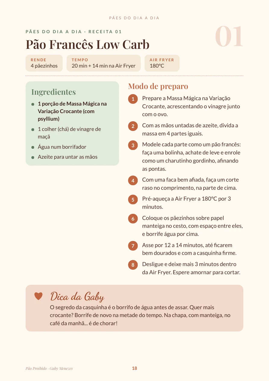 Página real da receita Pão Francês Low Carb