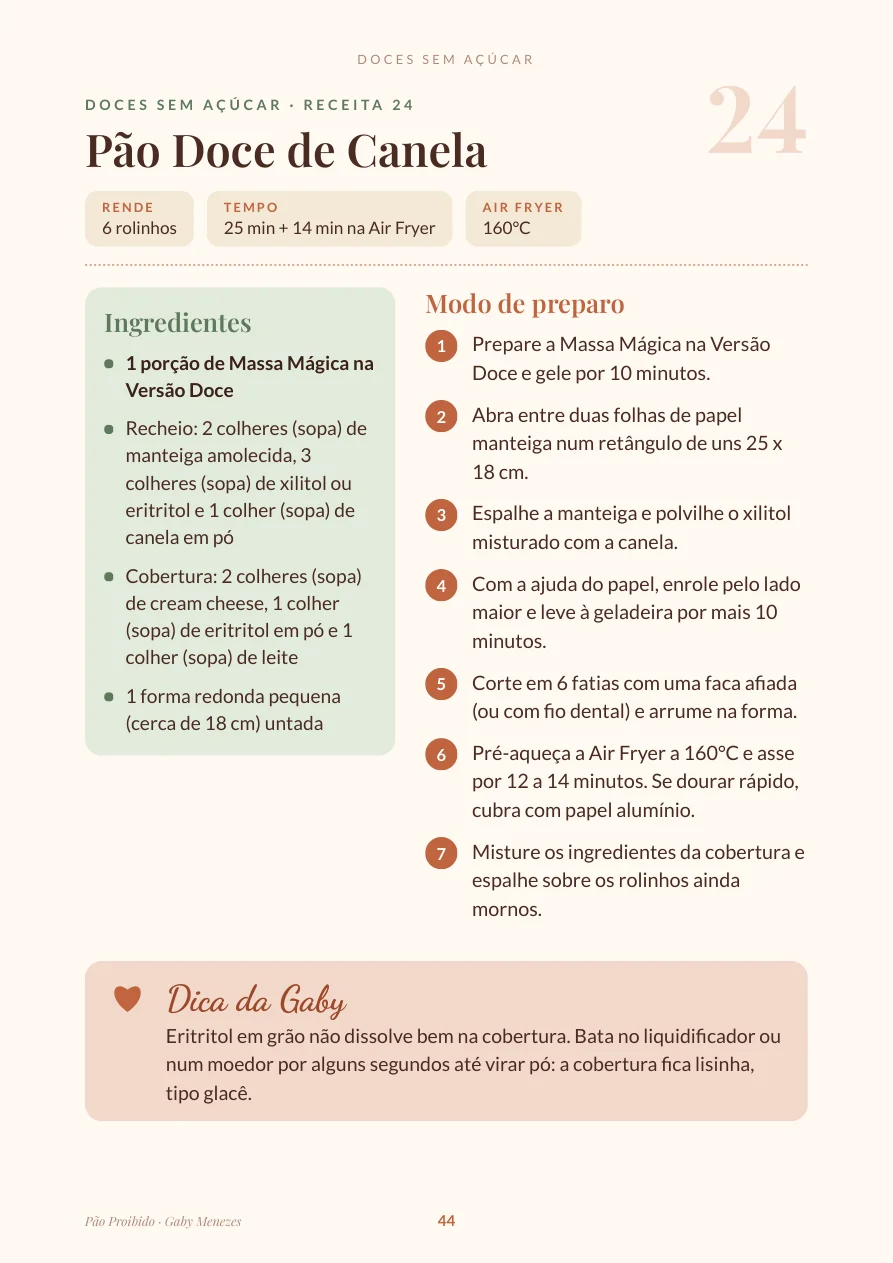 Página real da receita Pão Doce de Canela